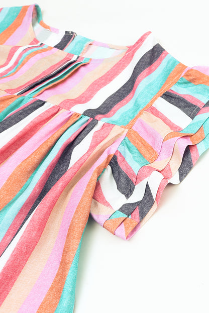 Multicolor Striped Tiered Ruffle Cap Sleeve Top