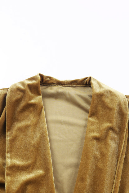 Yellow Velvet Open Front Pocketed Long Duster