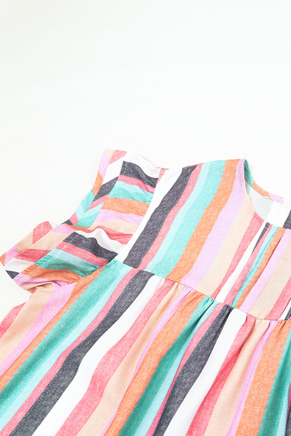 Multicolor Striped Tiered Ruffle Cap Sleeve Top