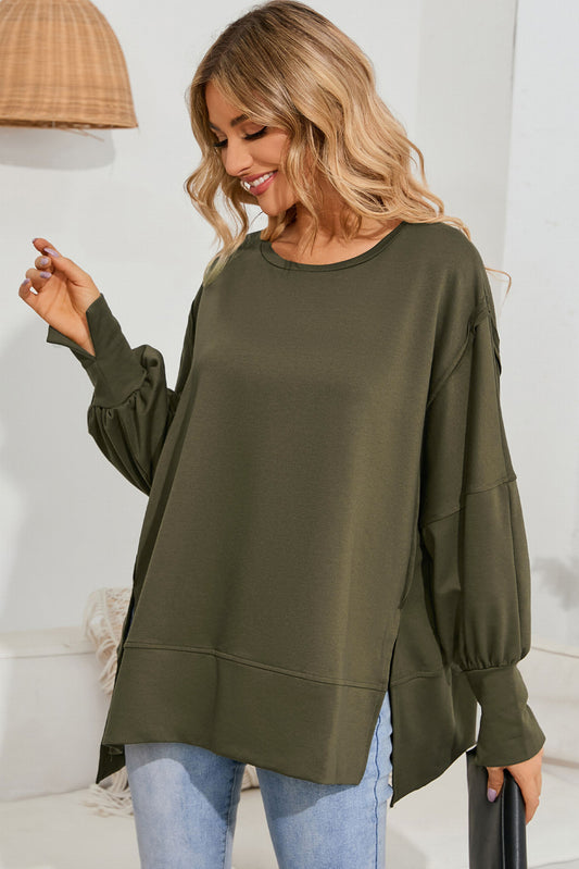 Green Patchwork Drop Shoulder Oversized Top